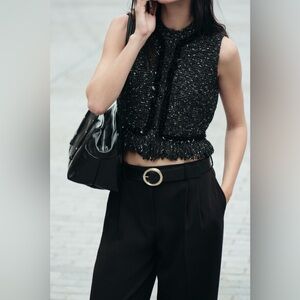 Zara Fringed Sequin Knit Vest NWT